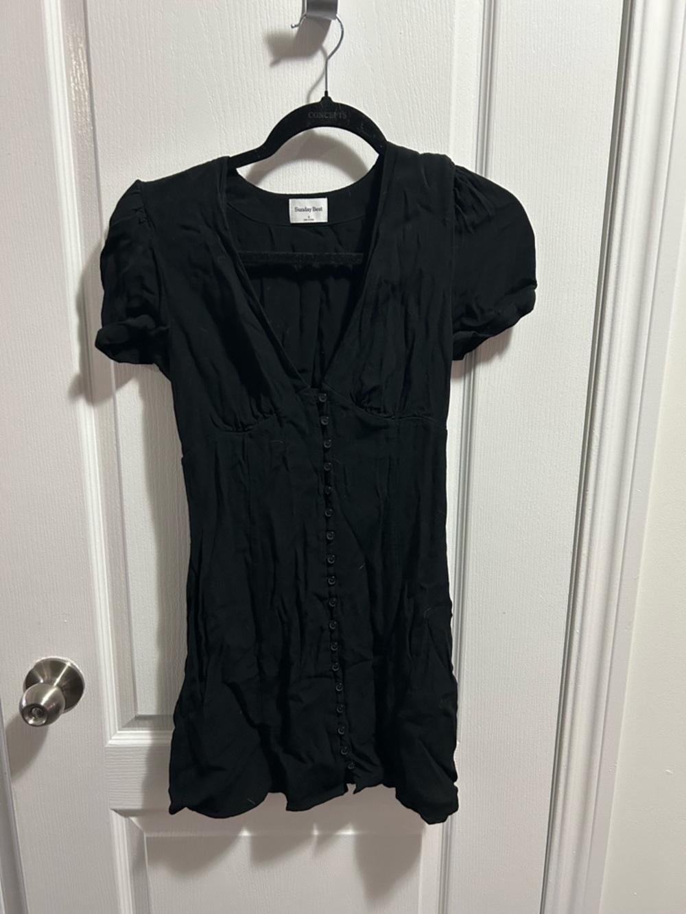 Sunday Best Black Button-Front V-Neck Dress
